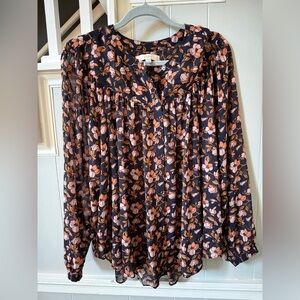 LOFT Navy and Pink Floral Blouse
